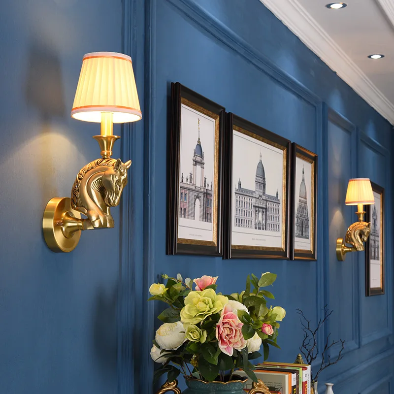 

copper wall lamp village wall lamp bedroom berth lamp lens headlight European contracted sitting room horsehead M7510