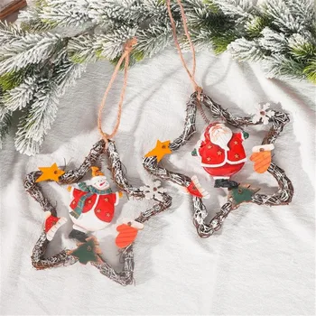 

Five-Pointed Star Wooden Pendants Ornaments Xmas Tree Ornament DIY Wood Crafts Kids Gift for Home Christmas Party Decorations #6