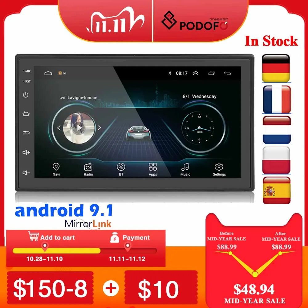 

Podofo 2 din Car Radio Android GPS Multimedia Player Autoradio 7'' Touch Screen Bluetooth FM WIFI Auto Audio Stereo Mirrorlink