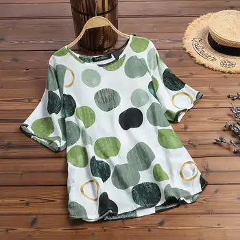 

ZANZEA Summer Tops Women's Polka Dot Blouse Casual Short Sleeve Loose Shirt Plus Size Tunic Top Femme Party Blusas Chemise Mujer