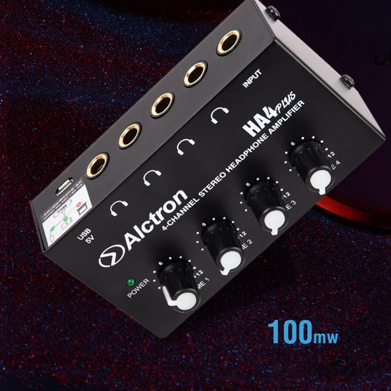 Alctron 4 Channel Portable Stereo Headphone Amplifier Mini Earphone Splitter Amp TRS Headphones Output Jack