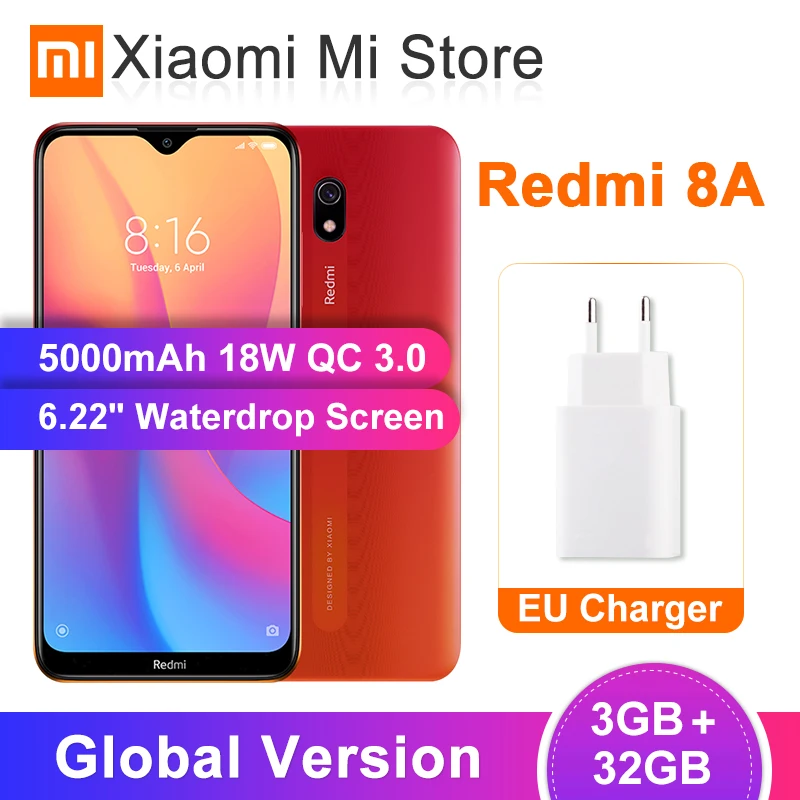

Global Version Xiaomi Redmi 8A 3GB RAM 32GB ROM Mobile phone Snapdargon 439 Octa core 6.22 Inch 12MP AI Camera 5000mAh Battery