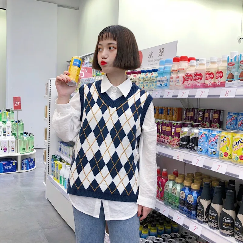 Жилеты женские с v-образным вырезом в полоску Kawaii Harajuku корейский стиль трикотажные студенческие простые универсальные повседневные женские пуловеры шикарные Горячие - Цвет: 17