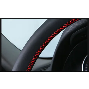 

Dia 38cm Black Leather Auto Car Steering Wheel Cover DIY Kit W/ Needle Tool Durable And Practical To Use