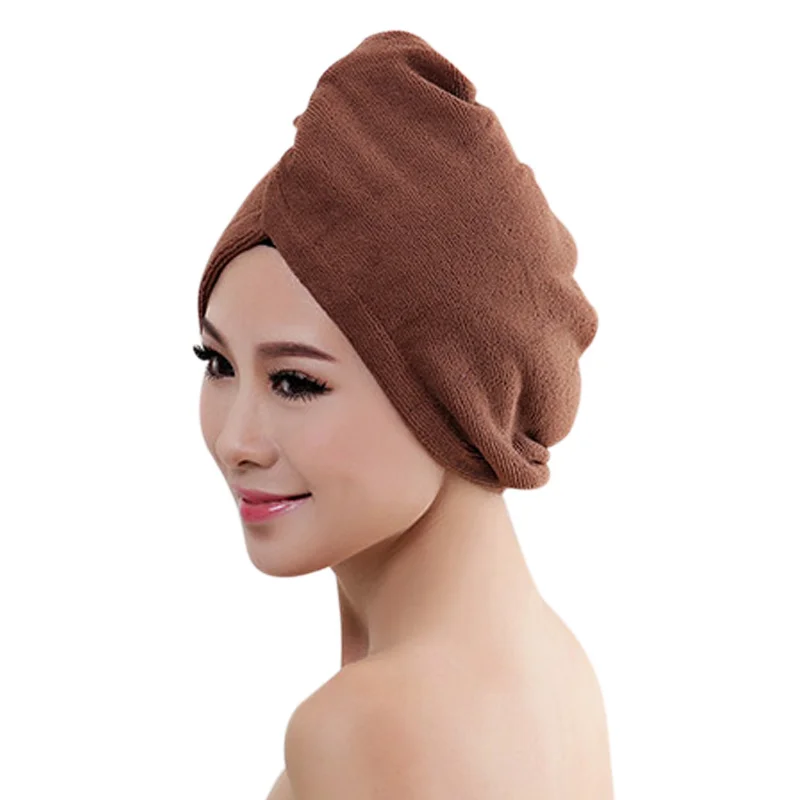 Высококачественная Модная женская шапка для быстрой сушки волос из микрофибры, одноцветная шапка для девушек и девушек, хорошо впитывающая воду сушильное полотенце - Цвет: coffee