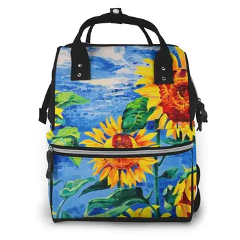 

Fashion Mummy Maternity Nappy Bag Oil Painting With Sunflowers Large Capacity Baby Bag Travel Backpack Nursing Bag for Baby Care