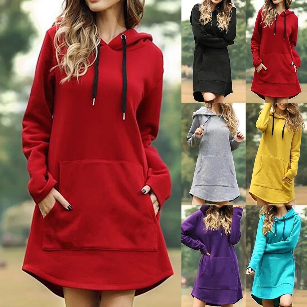 Hoodie Sweatshirt Women Fashion Casual Long Sleeve Loose Pullovers Hooded Pocket 2020 Autumn Winter New Jackets Solid Tops | Женская