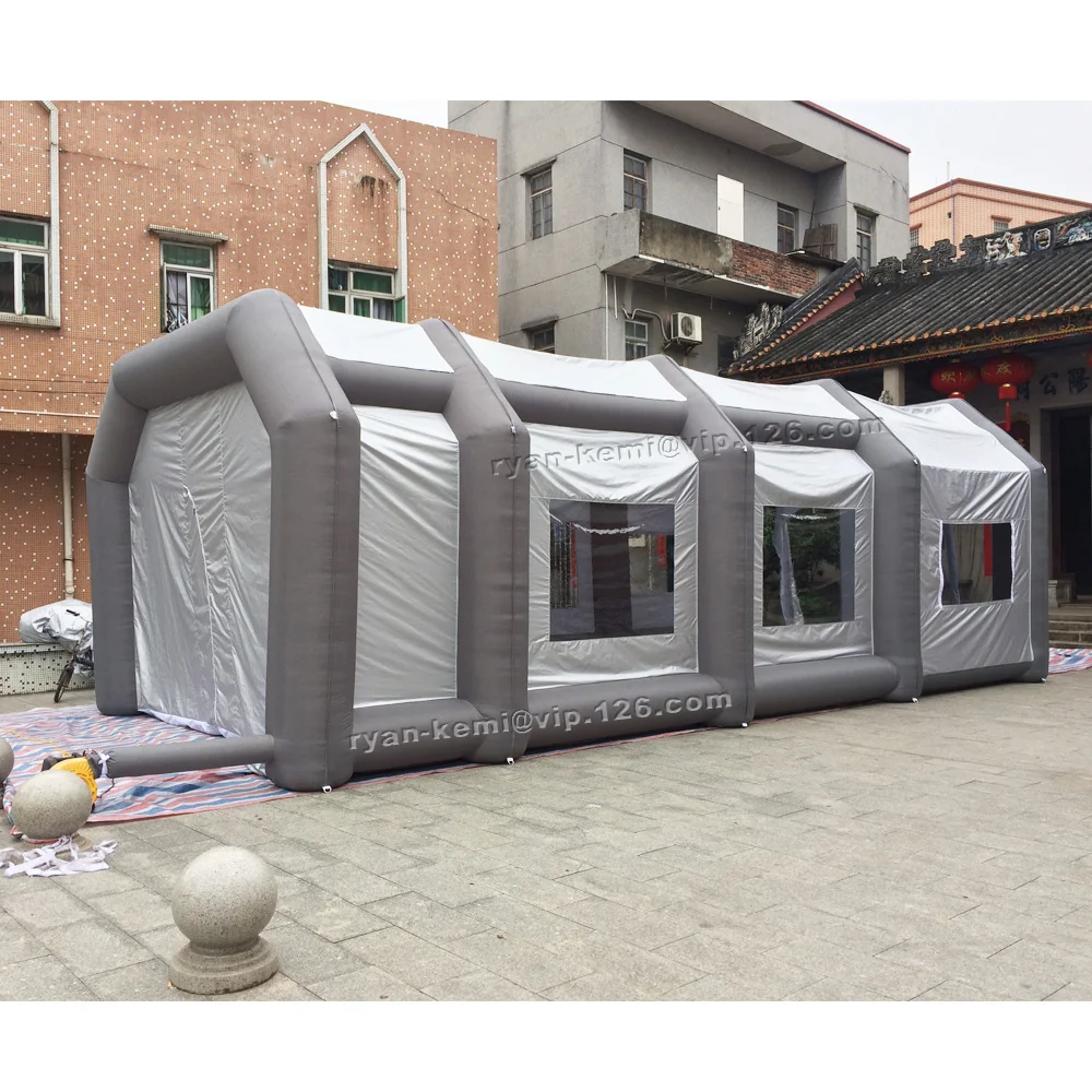 back view of 10m large Portable inflatable spray booth grey inflatable paint booth tent outdoor car garage mobile filter spray shelter room
