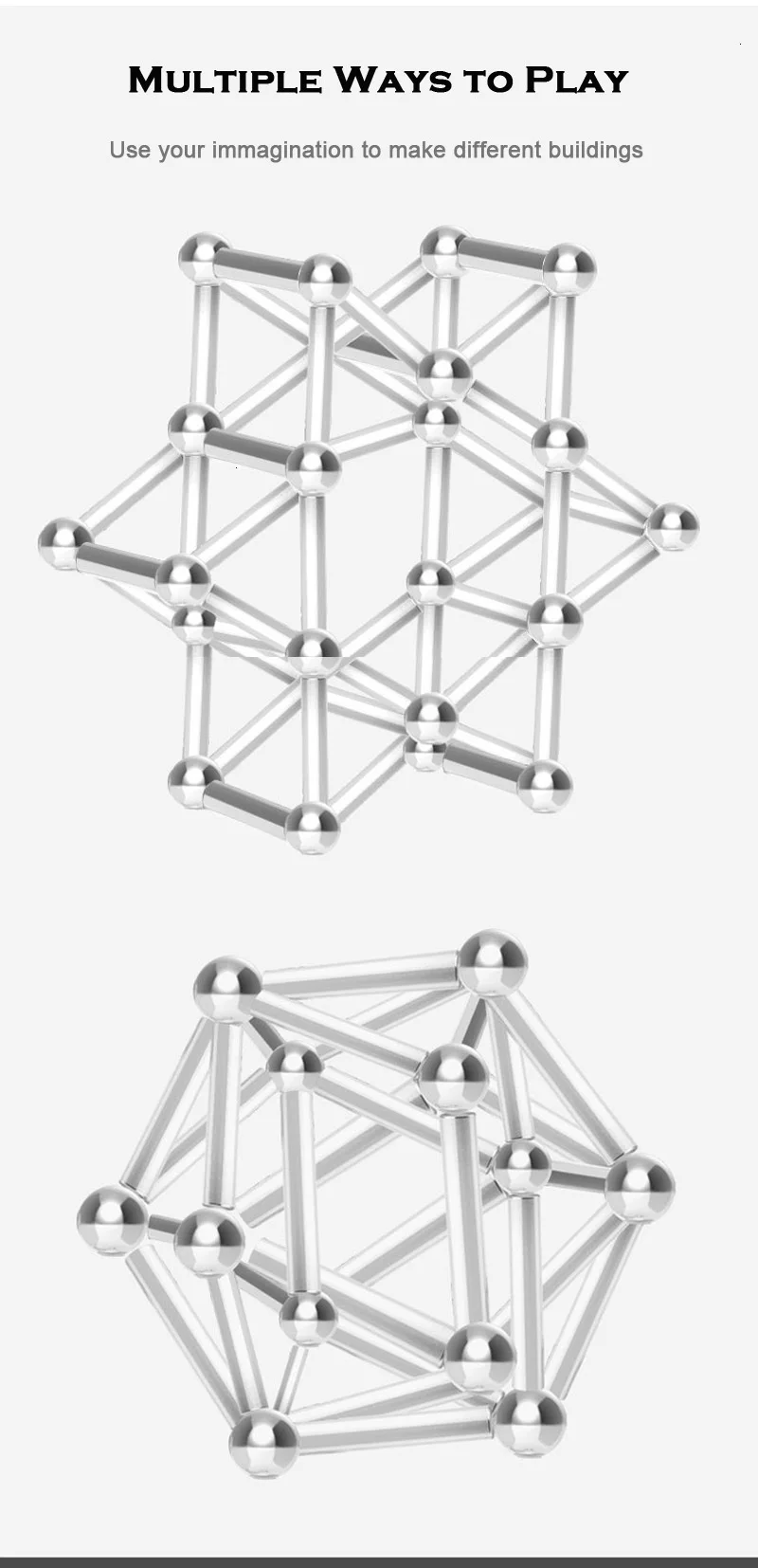 3D DIY Designer Magnetic Building Blocks Magnet Sticks & Metal Balls Brain Training Magnetic Toys For Children Adults Gifts