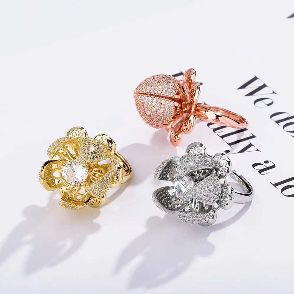 JINAO Adjustable Flower Ring Blossom High Quality Micro Pave Iced Out Cubic  Zirconia Hip Hop Fashion Jewelry For Women Gift - AliExpress