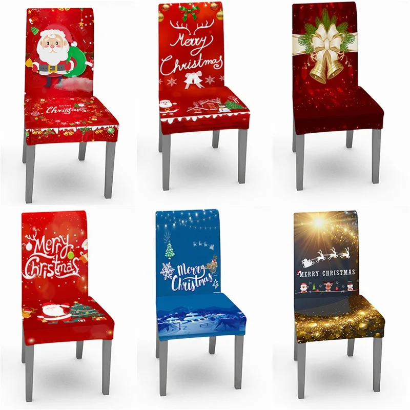 Christmas Chair Cover Stretch Spandex Digital Printed Navidad Funda Silla Kitchen Dining Covers Home Party Xmas Decor | Дом и сад