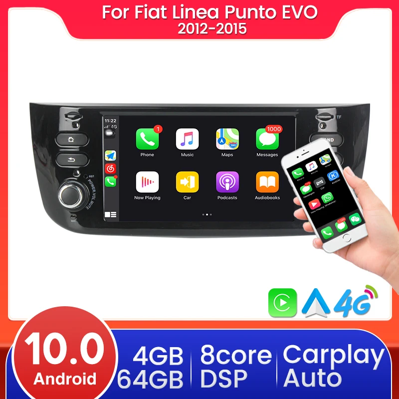 Автомагнитола 2 din на Android 10 0 для Fiat Grande Punto Abarth EVO Linea 2012 2013 2014 2015 Carplay | Автомобили и
