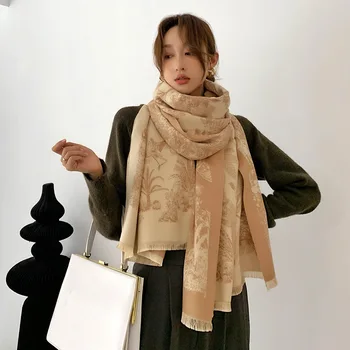 

Printing elegant all-match warm scarf women's dual-use imitation cashmere summer air conditioning shawl double-sided scarf