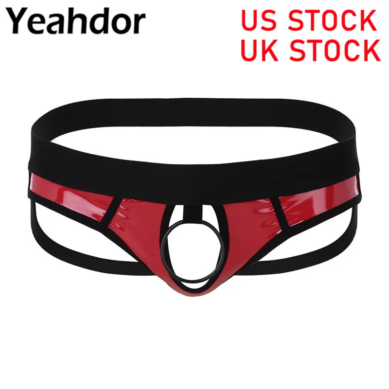 2021 Mens Sexy Lingerie Thong Patent Leather Lace Pouch Briefs G-string Sissy Male Erotic Underwear with Bulge Pouch white briefs