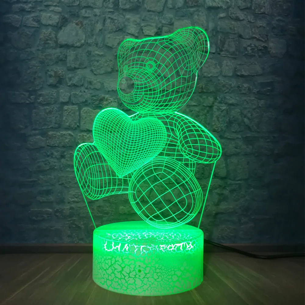 Милые подарки для девочек 3D лампа медведь 7 Красочный меняющийся ночник с Рождеством мультяшный светильник декор для атмосфера спальни свет