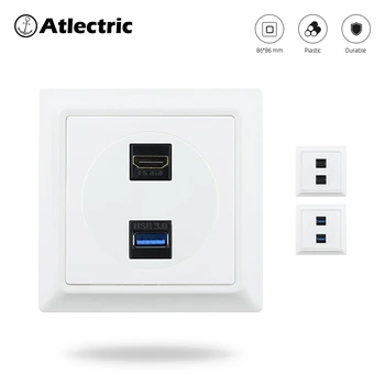 

Atlectric Dual HDMI HD TV USB Data Socket HDMI & USB Data Port Television Wall Socket PC Retro Panel Outlet 86Type