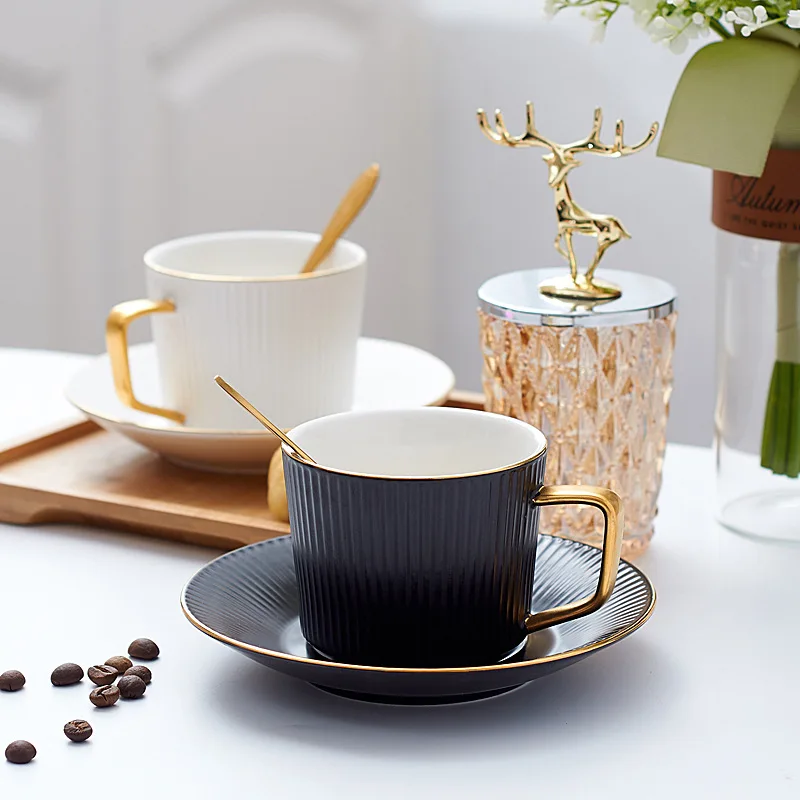 

Fashion creative couple coffee cup gift gold handle mug striped ceramic cup dish ceramic mug tea mug travel mug coffee