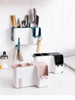 

1PC Multifunction Spoon Chopsticks Storage Rack Wall Mount Kitchen Cutlery Box Cutter Towel Rack Hanging Holder OK 1177