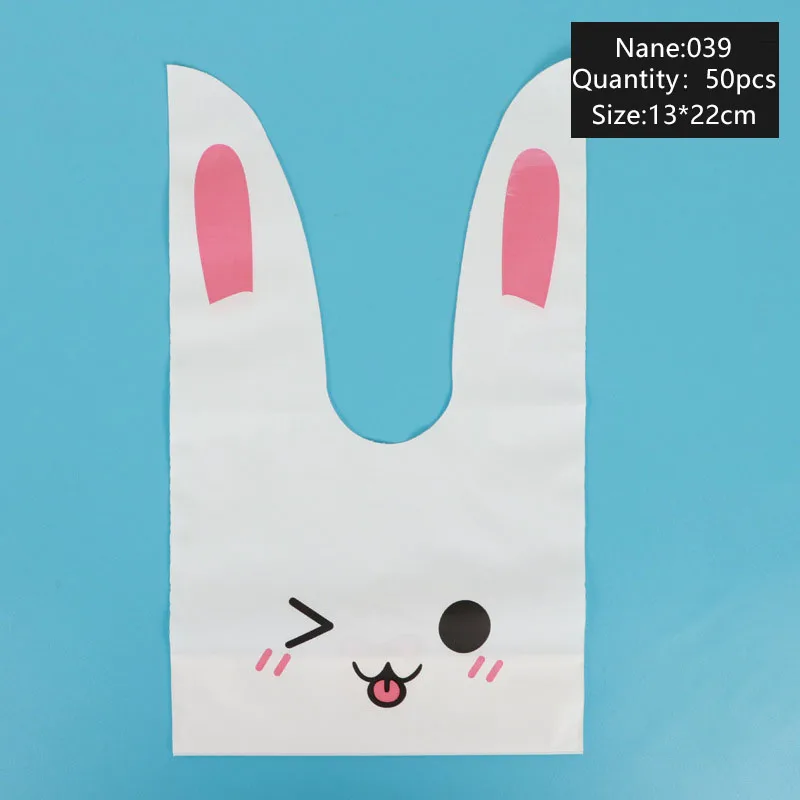 2022 50 Pz Bianco Smerigliato Giocoso Squinting Little White Rabbit Face Long Pink Bunny Ears Candy Sacchetti Di Plastica Cute Bunny Gift Bags