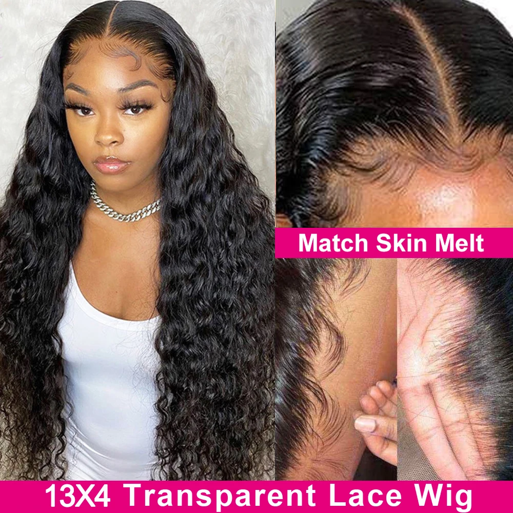 28 30 Inch Deep Wave13x6 Transparent Lace Front Wig Human Hair For Black Women Brazilian Water Wave 5X5 HD Lace Frontal Wig