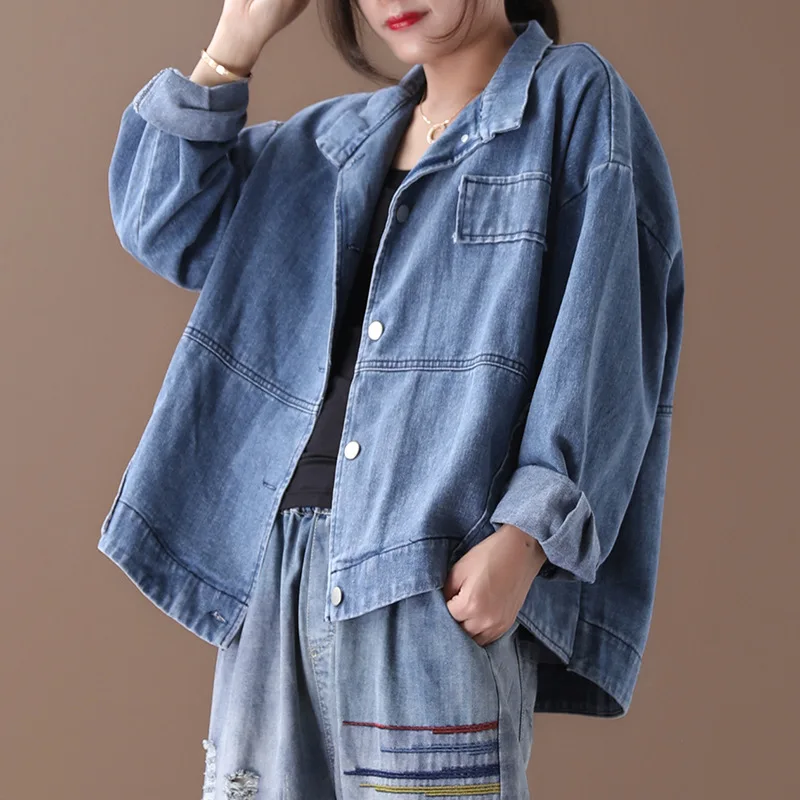 

Women Denim Jackets Autumn Large Size Short Coat Outerwear Loose Denim Coat 2019 Female Cardigan Tops Vintage Jackets