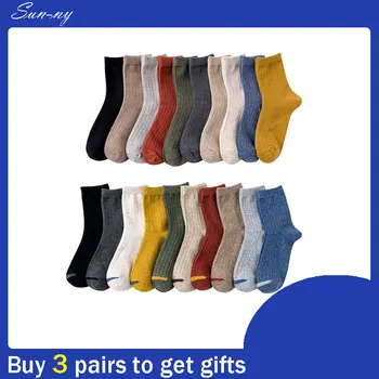 

Sun-ny 1Pair Harajuku Socks Trending Products Women Warm Autumn And Winter Trend Solid Color Cotton Socks Long Cute Cute Happy
