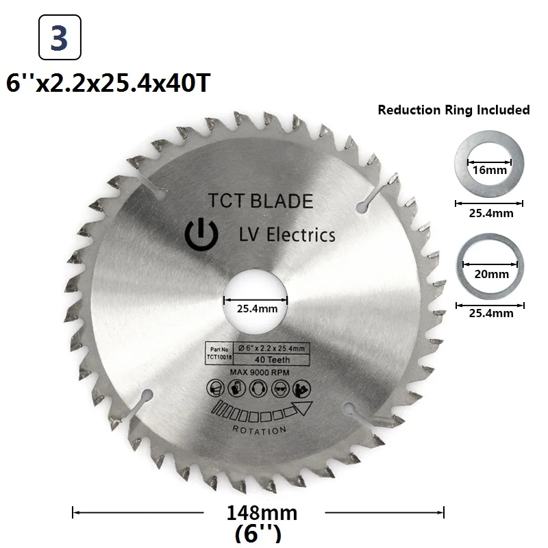 XCAN 1 шт. 4 ''6 7'' 8 ''ножовочное полотно по дереву, 30 Вт, 40/60T Циркулярная Пила TCT лезвие для резки дерева Пластик твердосплавный режущий диск - Цвет: 6x2.2x25.4x40T