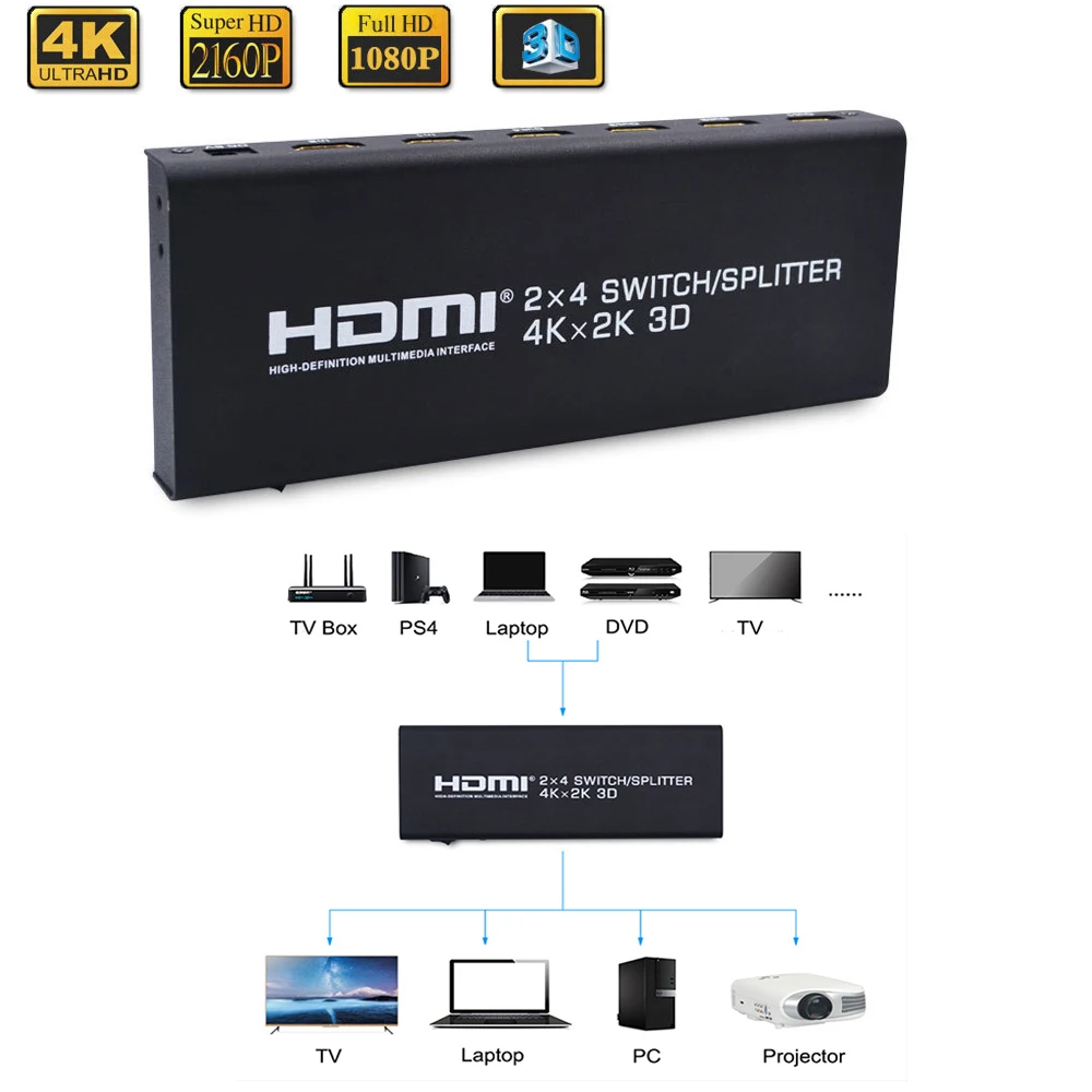 4K HDMI переключатель сплиттер 2x4 аудио экстрактор конвертер адаптер с