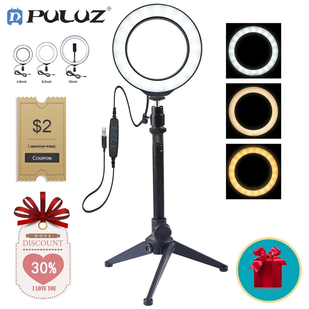 

PULUZ Led Ring Light Photo Youtube Camera For Video Selfie Makeup Photography Lighting Studio USB Adjustable Bicolor 3200k-5600k