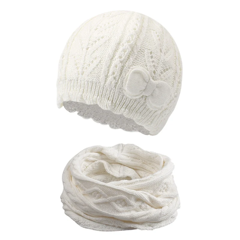 blanca tejida para bebé, sombrero para niñas con lazo, gorro para bebé de doble capa, gorro de invierno para primavera para niñas, sombrero de alta calidad para bebés y niñas _ -