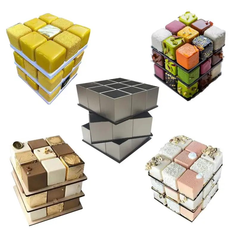 

1 Set Three Layers Rotational Sudoku Cube Mousse Cutters Square Round Cake Molds Baking Pastry Tool For Dessert Chocolate Decor