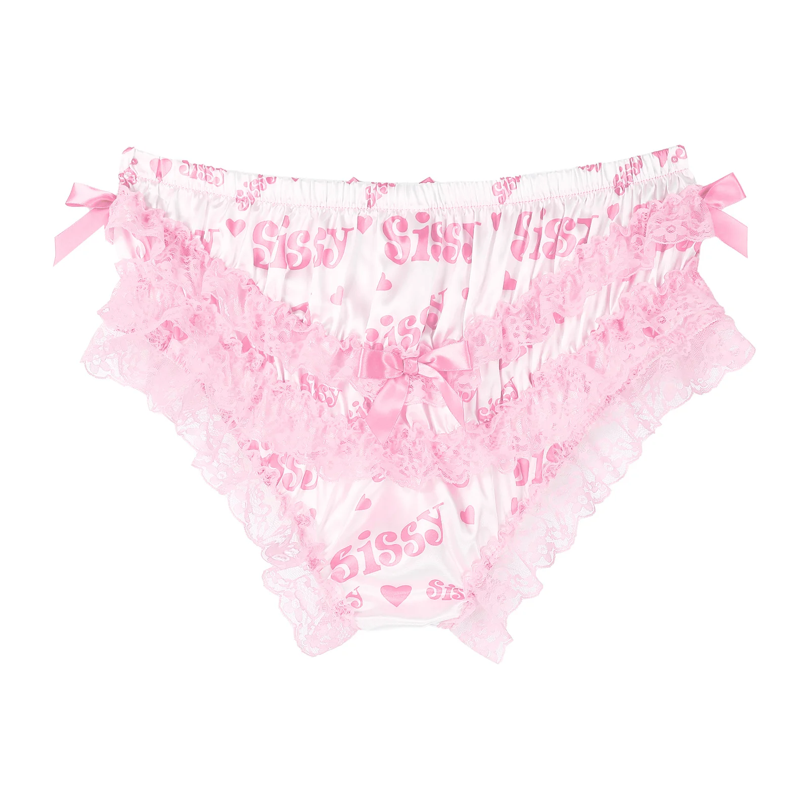 Mens Sissy Panties Shiny Soft Satin Lingerie Ruffled Floral Lace Cute Bowknot Knickers Briefs Underwear Sexy Porn Body mens underwear