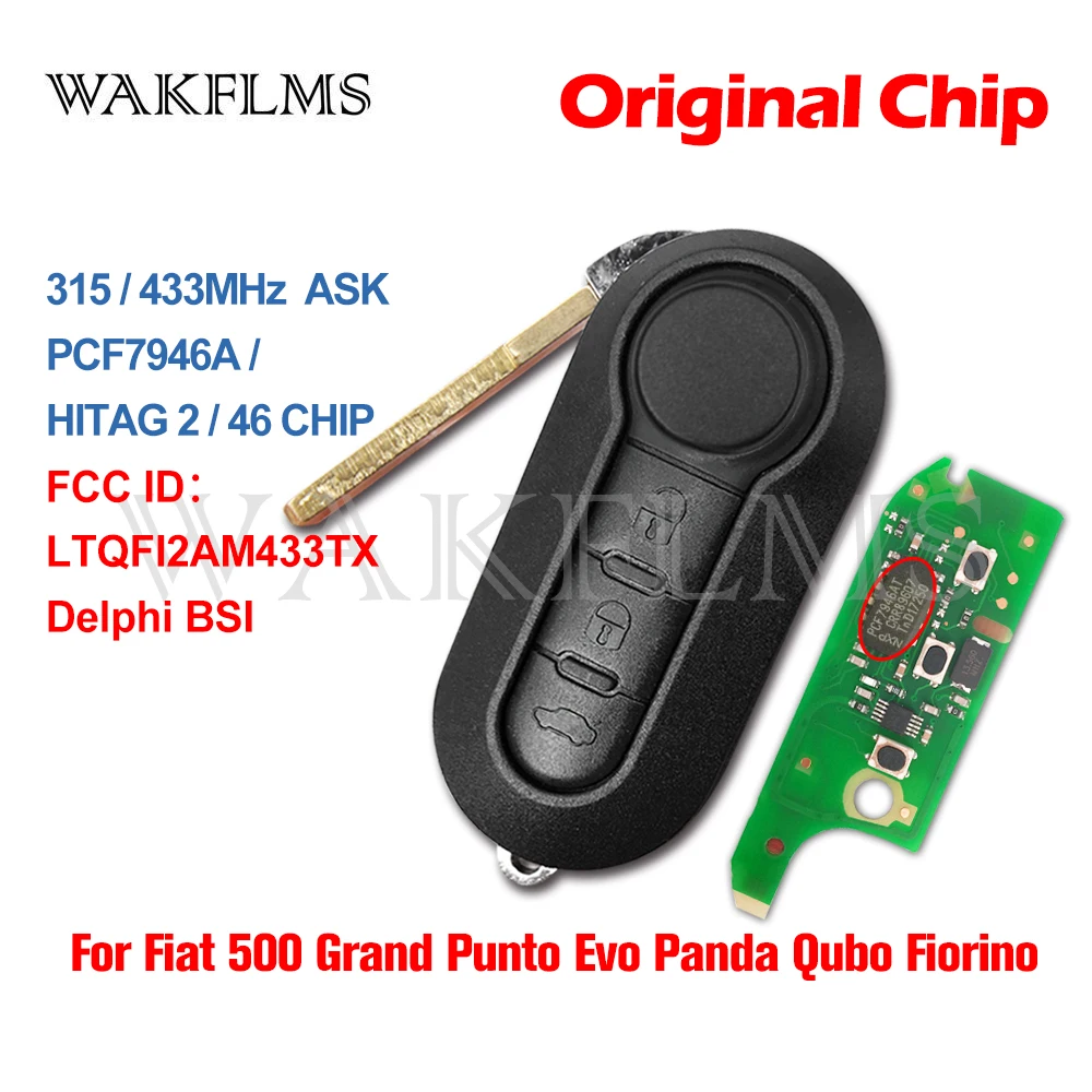3 Buttons Remote Flip Car Key For Fiat 500 500L Punto Florino Doblo Qubo Punto Evo Grande Punto 315MHz 433MHz Delphi BSI ID46