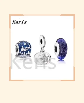 

100% 925 silver sterling Christmas winter charm late at night blue glass beads star charm noble set noble eternal freight free