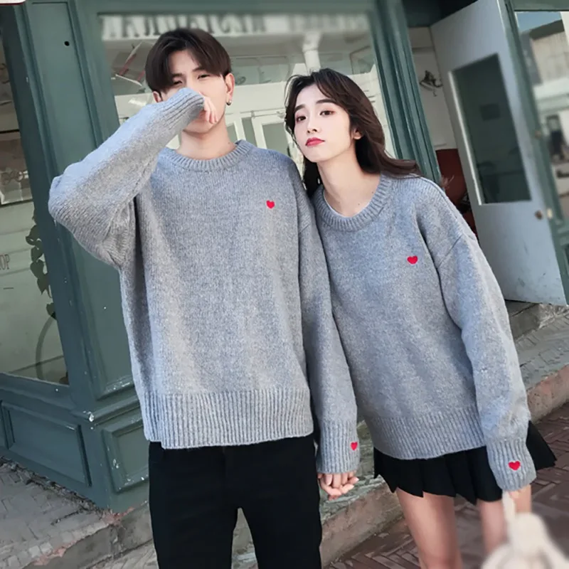 Cute Heart Shape Pattern Sweaters Casual Men Woman Thick Warm Pullovers Clothes 2019 2 Colors Knitted Couple Sweater Cute Heart Shape Pattern Sweaters Casual Men Woman Thick Warm Pullovers Clothes 2019 2 Colors Knitted Couple Sweater