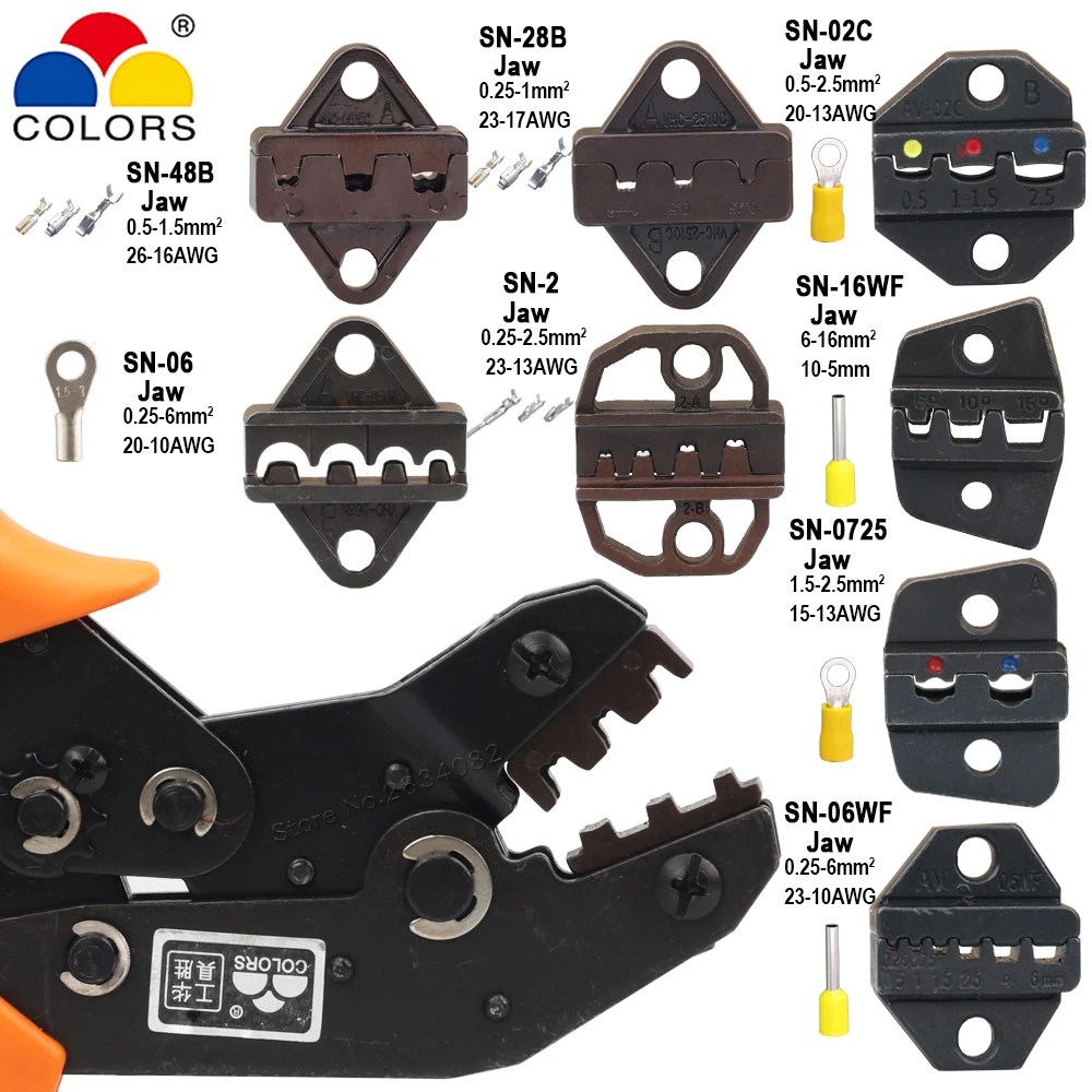 

SN-48B 0.5-1.5mm2 26-16AWG Dupont Plug Insulated Non Insulated Tube Terminals Crimping Pliers 8 jaw Tool Kits SN-28B 190mm Plier