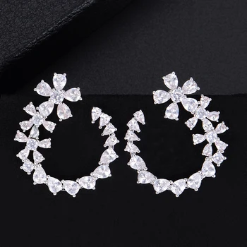

LARRAURI Fashion Jewelry Engagement Party Flower Blossom Earring Cubic Zirconia Stud Earrings for Women pendientes mujer moda
