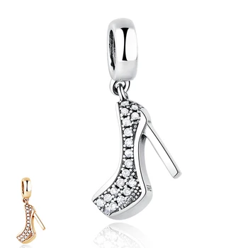

Luxury 925 Sterling Silver High Heels Shoe Pendant Charm Fit Original Pandora Charm Bracelet with Cubic Zirconia DIY Jewelry