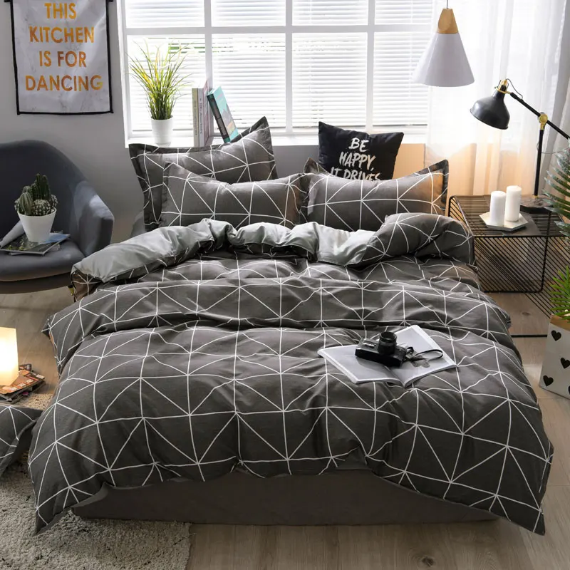 

4Pcs/Set Bedding Set Leaves Flower Stripe Bed Set 21Style Aloe Cotton Bed Sheet Semi-Reactive Printing Home Bed Textile Products