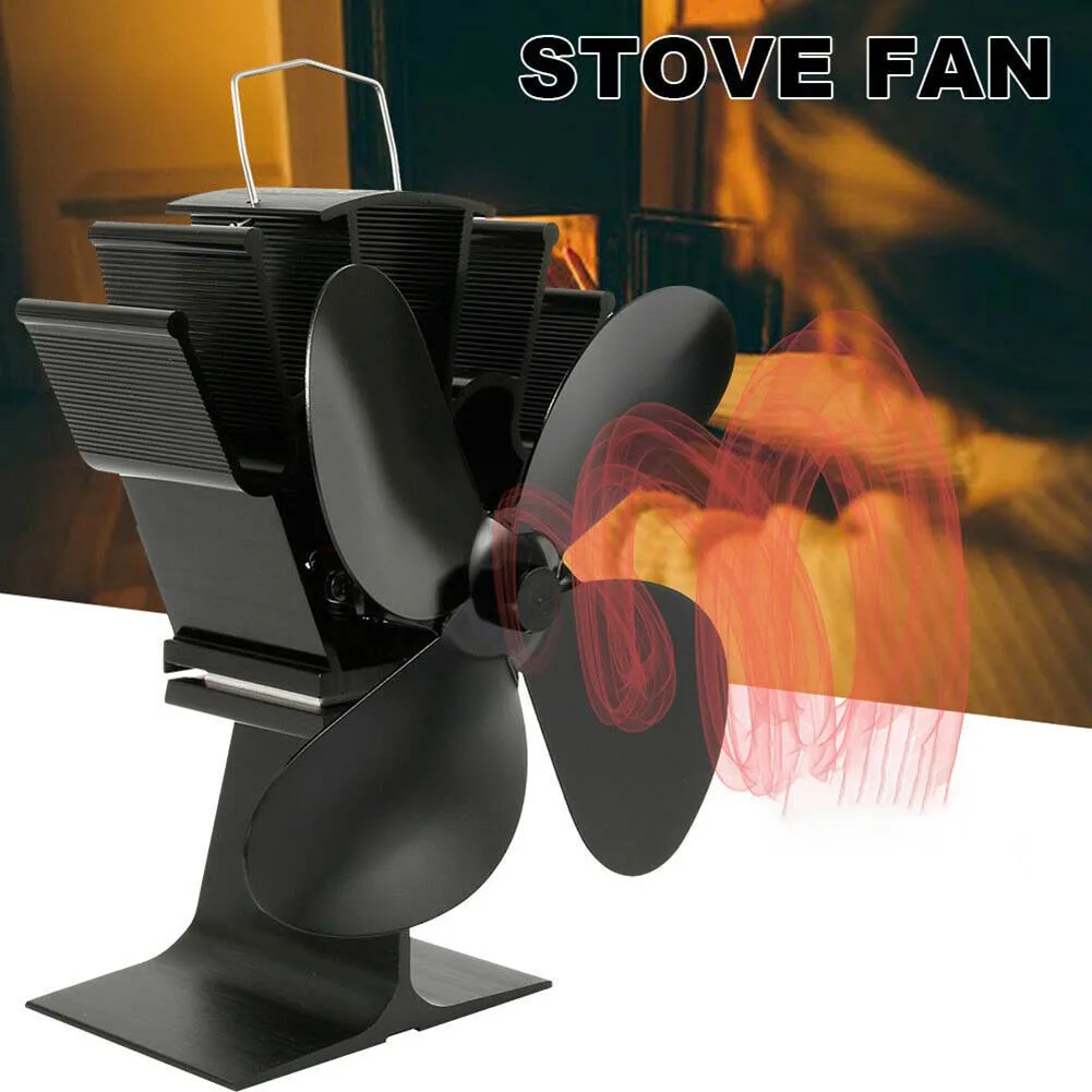 Черный камин 4 лопасти вентилятор для печи, работающий от тепловой энергии Komin древесины горелки экологически чистые тихий вентилятор дома эффективное распределение тепла