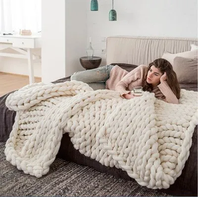 Manta tejida de hilo gigante de línea gruesa, accesorios de fotografía  tejidos a mano, mantas de lino de crochetllin, decoración del hogar, manta  para sofá|Mantas| - AliExpress
