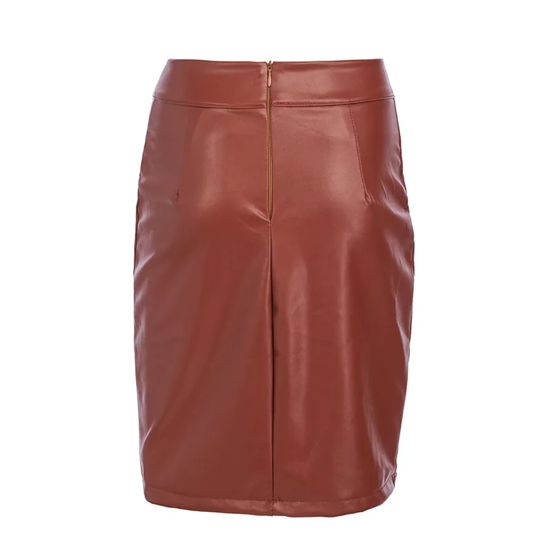 HITOM PRINCESS Women PU Leather Pencil Skirts Zipper Sexy High Waist Skirt Female Split Bodycon Short Mini Skirts Saias