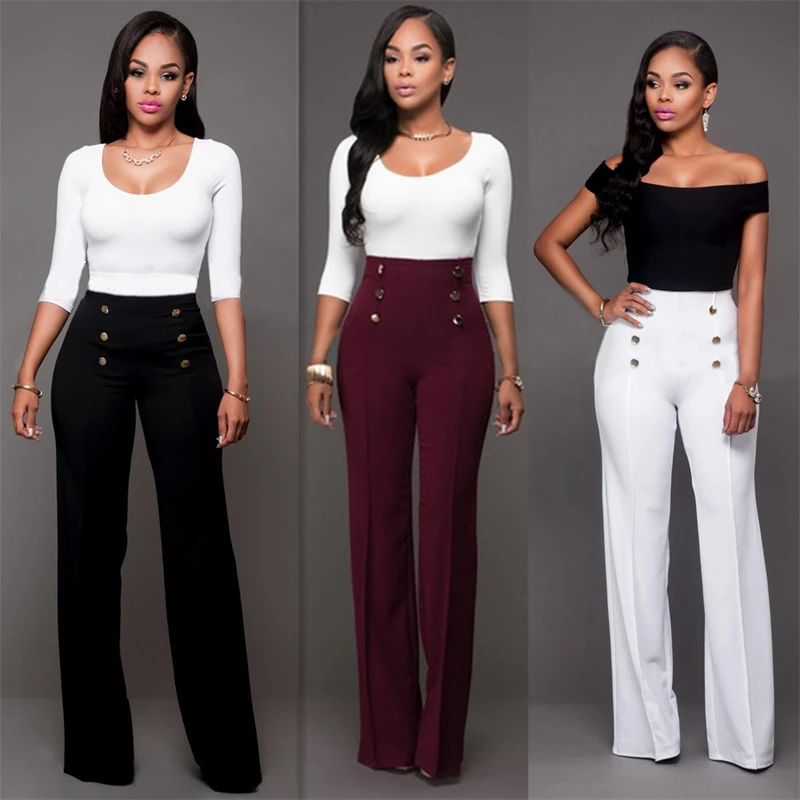 Solid Color Women High Waist Wide Leg Pants Slim Office Formal Ladies Trousers Long Pants for Spring Autumn S-2XL versace jeans couture