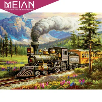 

2020 MEIAN "ROCKLAND Steam Train" Full Round Drill Diamond Painting Embroidery Cross Stitch Mosaic Rhinestone Home Decoration