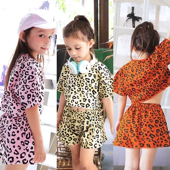 

kids wear summer Outfit new Short sleeve shorts Cotton casual clothes baby Western style Leopard print Streetwear Two-piece