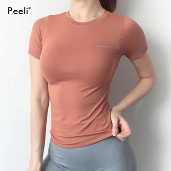 Peeli Women Yoga Top Seamless Sport T Shirts Fitness Clothes Short Sleeve Yoga Shirt Gym