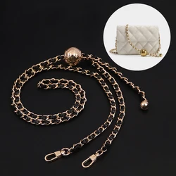 Leather Handle Bag Strap Rhombus Bag Gold Bead Ball Chain Adjustable Crossbody Portable Pearl Shoulder Strap Purse Accessories
