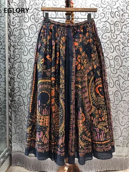 

100%Cotton Skirts 2020 Spring Clothing Women Vintage National Style Prints Ankle Length Casual Long Maxi Skirt Club Ladies