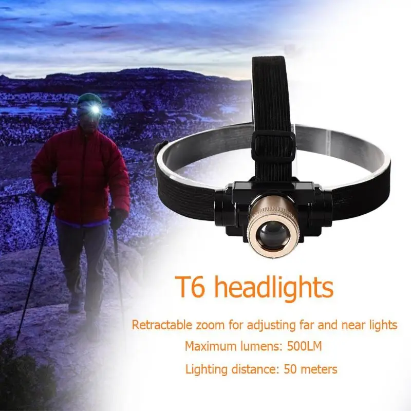 

T6 Headlight USB Charging Built-in Battery Telescopic Zoom Outdoor Fishing Running Mountaineering Cycling and Indoor Lighting