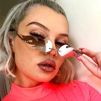 

Mirror Lens Ladies Flame glasses sunglasses women Men Rimless Vintage Metal Frame Shades Fashion trend Narrow Sunglasses 2019